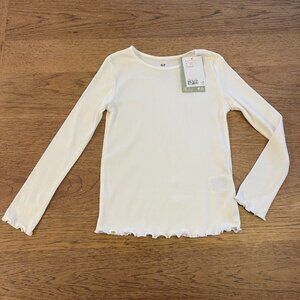 H&M White Size 5T/6  Girl's Long Sleeve Furled Edge Ribbed Stretch Knit Top NWT
